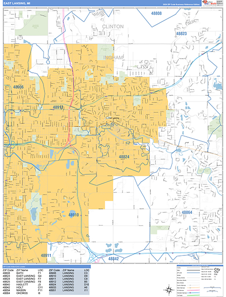 East Lansing Zip Code Wall Map